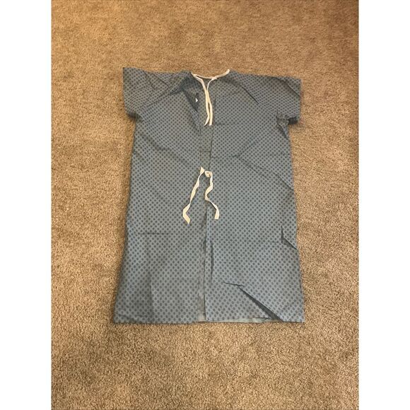 Set of 3 Care Outfit Medical Hospital Patient Gown Blue Floral Pattern Tie Back - Picture 1 of 11